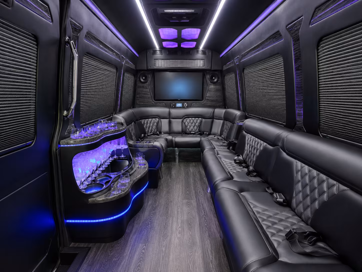 compton 28 passenger party bus inside